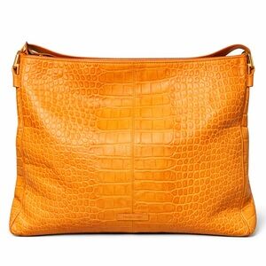 Jenrigo Orange Leather Embossed Crocodile Prototype Large Shoulder Tote – Italy